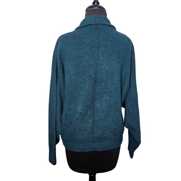 Vintage EXPRESS Angora Blend Cardigan Sweater Large Teal Green Preppy Academia - Picture 5 of 7